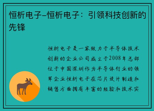 恒析电子-恒析电子：引领科技创新的先锋